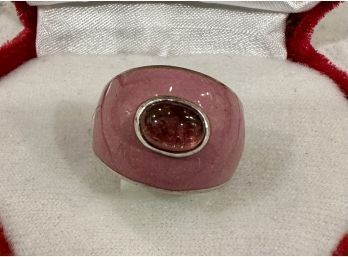 Pink Enamel And Sterling Ring