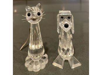Lot Of 2: Swarovski Crystal Dog And Cat Figurines  (marked)