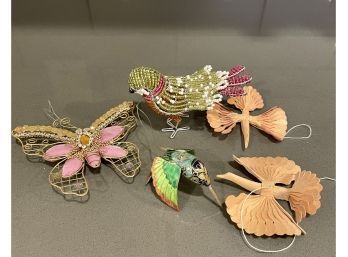 Lot Of 5: Grouping Of Bird/Butterfly Ornaments