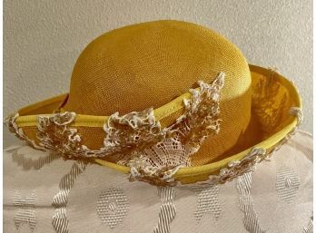 Jack McConnell Boutique Womens Yellow Hat With Lace & Sequin Embellishment