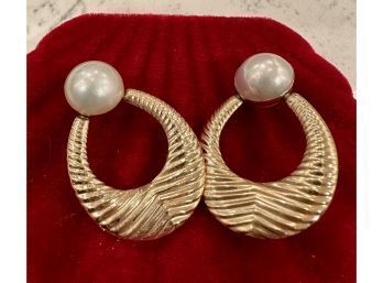 14k And Pearl Large Earrings
