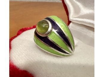 Sterling And Enamel Green And Blue Ring