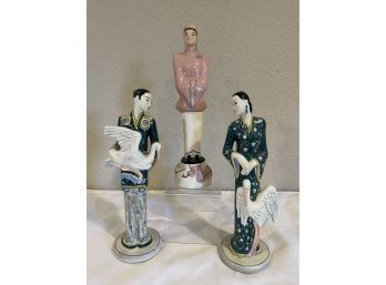 Lot Of 3 Asian Figurines - 2 Gort / 1 Signed By Vilas