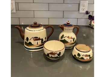Torquay Motto Ware Large Teapot, Small Teapot & Double Dish Watcombe Motto Ware Folk