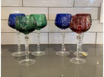 Six Lead Crystal Colored Goblets 'Imperlux' Made In German