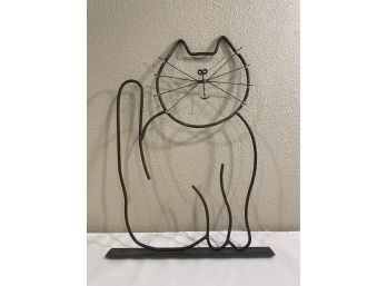 Welded Metal Cat Sculpture Art ~ Signed