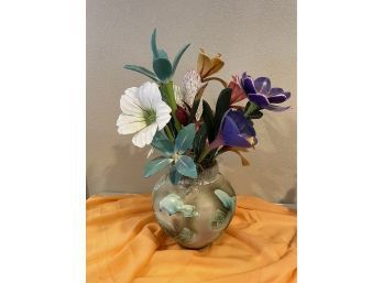 Wood Floral Arrangement In Pottery Vase