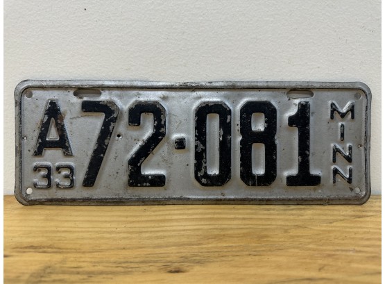 1933 Minnesota License Plate