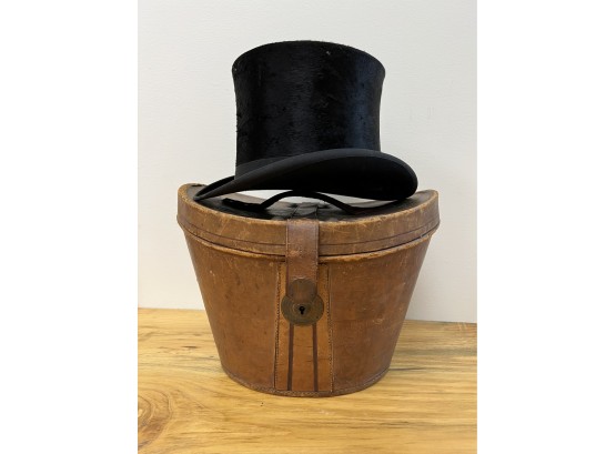 Antique Wallace Brothers Top Hat And Leather Case