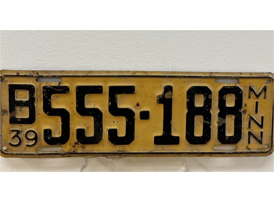 Vintage Minnesota License Plate 1939