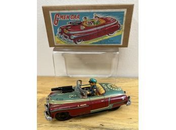 Vintage G Men Car Friction Toy With Sirens In Box Tin Litho