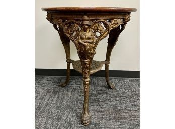 Antique Cast Iron Table With Wood Round Top