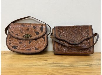 Two Vintage Hand Tooled Leather Purses