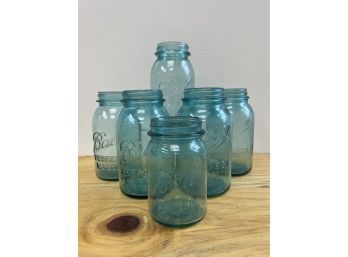 6 Vintage Blue Glass Ball Canning Jars