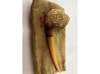 Wood Carved Pipe With Bakelite Stem