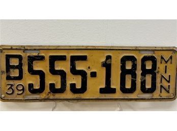 Vintage Minnesota License Plate 1939