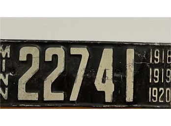 Minnesota Vintage License Plate 1918-1920