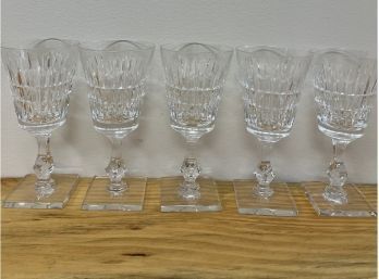 (5) Unknown Manufacture, Clear Cut Pattern With Square Base Stemware
