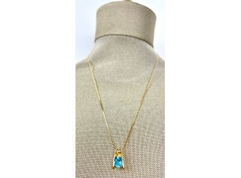 14K Necklace With Aquamarine Color Stone
