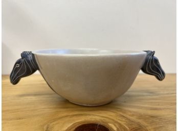 Carved Stone Bowl With Two Zebra Heads