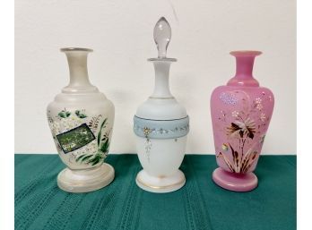 Three Hand Painted Decanters