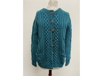 Vintage Traditional Irish Wool Sweater With Wood Buttons