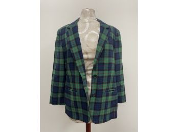 Vintage Pendleton Green/Blue Plaid 2 Button Blazer ~ Size 16