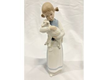 LLadro Girl With Pig Tails Holding Lamb