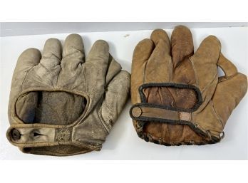 Two Vintage Leather  Baseball Gloves