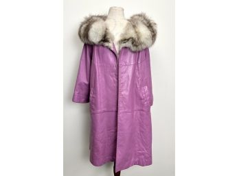 Vintage Purple Leather Fur Collar Jacket