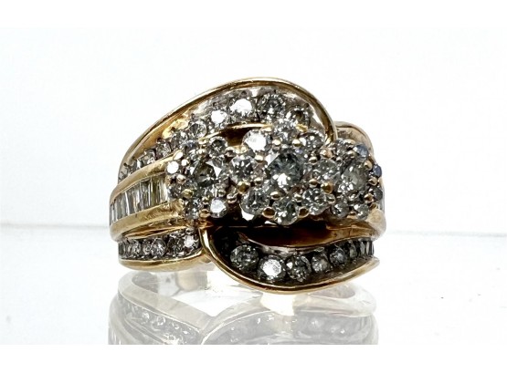 Ladies 10K Yellow & White Gold Diamond Cluster Ring