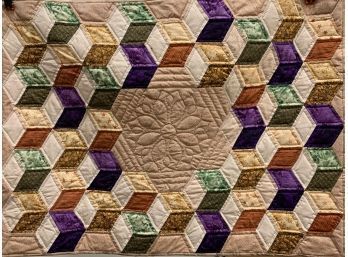 Taupe & Multi Colored Hand Stitched Quilt