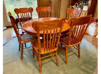 Vintage Heavy Oak Clawfoot Round Table W/ 6 Pressback/caned Chairs