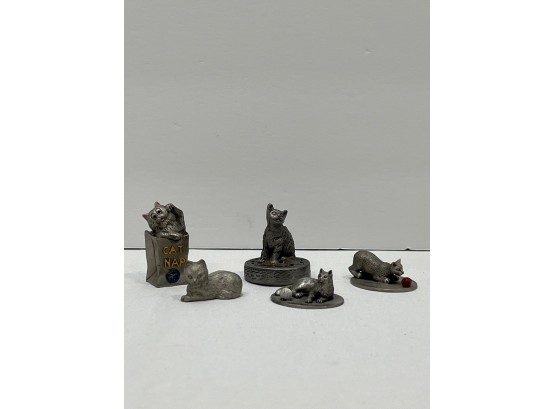 5 Pewter Small Miniature Cats