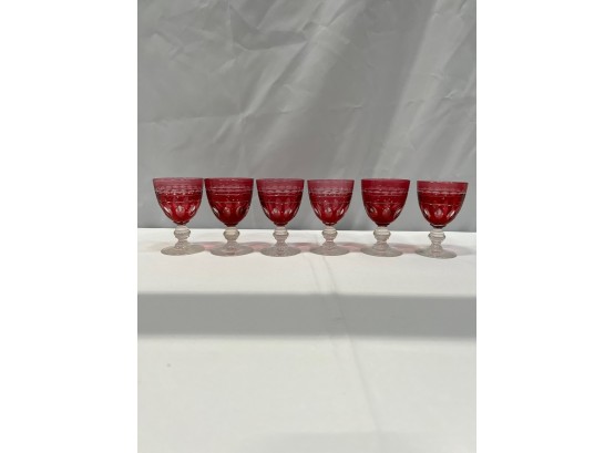 Small Cranberry Cut Crystal Goblets