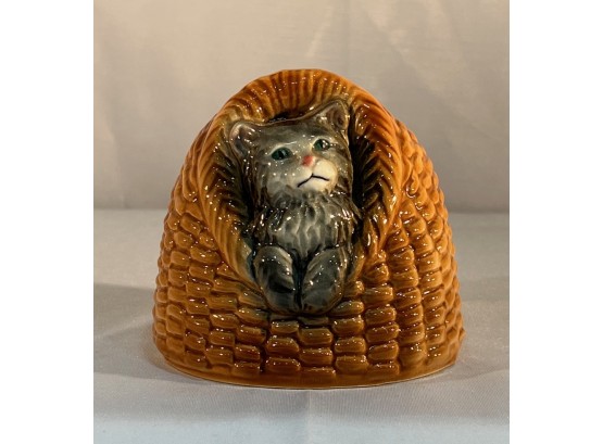 Vintage Goebel Ceramic Cat In Basket Bank