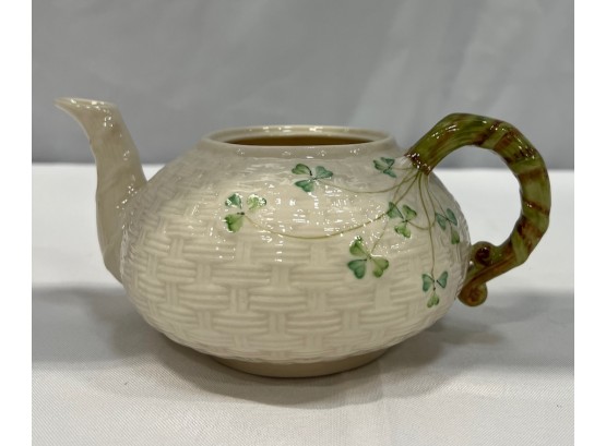 Belleek Basket Weave Shamrock Teapot