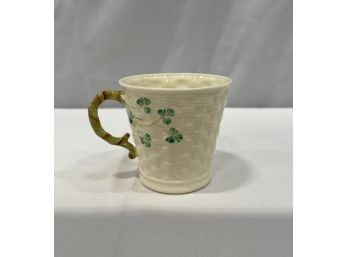 Belleek Basket Weave Shamrock Coffee Mug