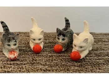 4 Gray And White Cats With Ball