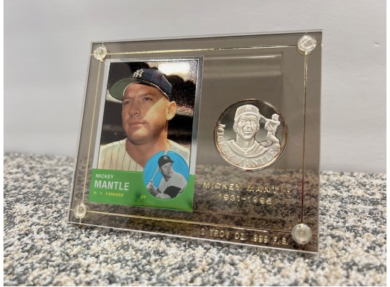 Mickey Mantle Sports Card And Coin, 1 Troy Oz. .999 Fine Silver
