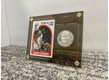 Earvin Johnson (Magic) Sports Card And Coin, 1 Troy Oz. .999 Fine Silver