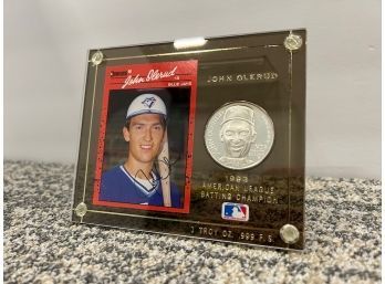 John Olerud Signed Baseball Card And Coin, 1 Troy Oz. .999 Fine Silver