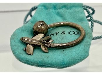 Tiffany & Co. Sterling Silver Globe Airplane Keychain Key Ring In Pouch No Box