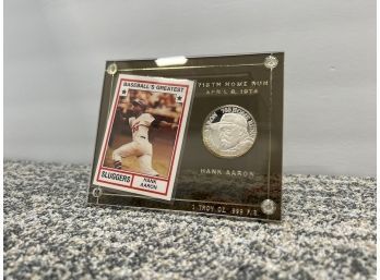 Hank Aaron Sports Card And Coin, 1 Troy Oz. .999 Fine Silver