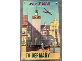 Original Vintage Poster Ny S. Greco, Fly TWA Trans World Airlines Travel Poster - Germany