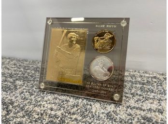 Bath Ruth Gold Baseball Card And Two Coins, 1 Troy Oz. .999 Fine Silver