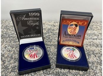 1999 & 2000 American Eagle Silver Dollar In Color, 1 Troy Oz. .999 Fine Silver Each