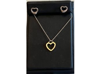 Authentic Original Tiffany & Co. Sterling Silver  Open Heart Pendant Necklace 16' & Elsa Peretti Earrings