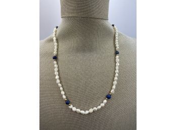 Freshwater Pearls With Blue Stone Accent Necklace
