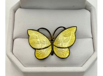 Vintage Yellow Enamel Sterling Butterfly Pin